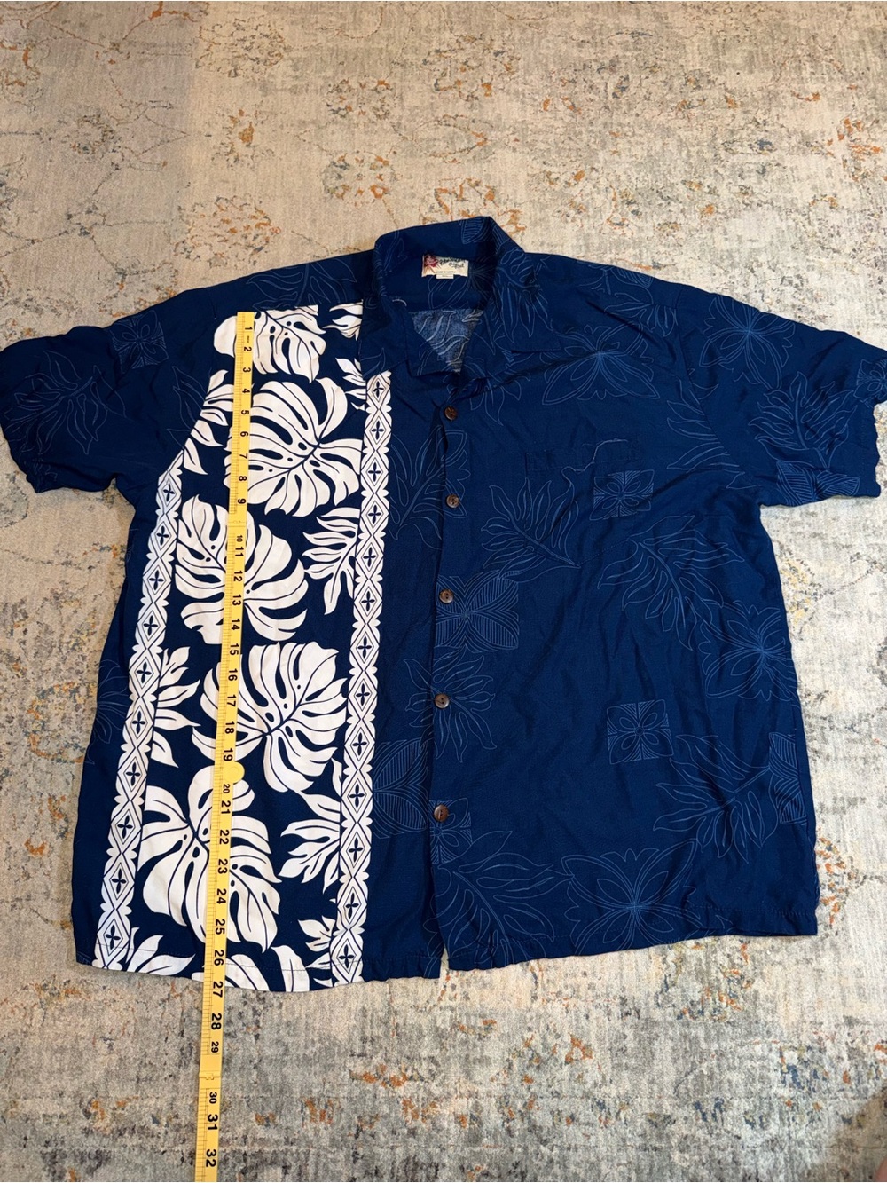Men's Navy Blue Hawaiian Print Short-Sleeve Shirt 3XL A113
